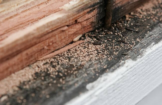 Termite inspection in Sydney showing signs of active damage and frass, handled by True Blue Pest Control.