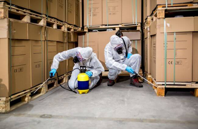 True Blue Pest Control team providing commercial pest management in Sydney warehouse, targeting insects and rodents. True Blue Pest Control team providing commercial pest management in Sydney warehouse, targeting insects and rodents.