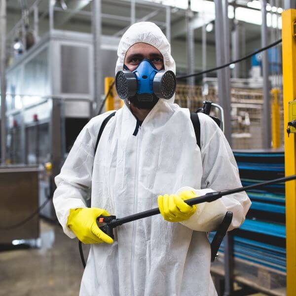 True Blue Pest Control technician delivering commercial pest control in Sydney factory using professional insect control equipment. True Blue Pest Control technician delivering commercial pest control in Sydney factory using professional insect control equipment.